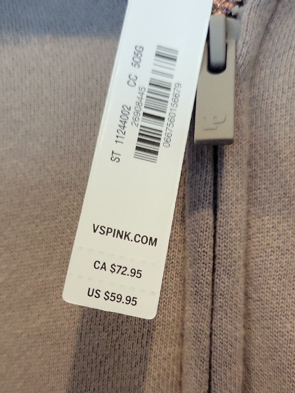 PINK Victoria's Secret Ivy Fleece Campus Full Zip Hoodie Taupe Brown Large NWT - Picture 9 of 11